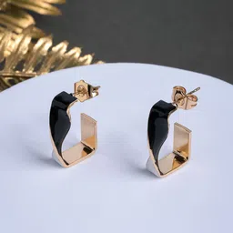 Designbox TwistedEnamelled Square Shaped Half Hoop Earrings-picture-3