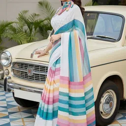 JANOI Striped Silk Blend Chanderi Saree image 3