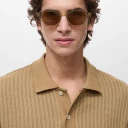 MANGO MAN Self Striped Polo Collar Knitted T-shirt image 2