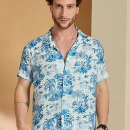 REPRISE Men Classic Fit Floral Printed Spread Collar Cotton Casual Shirt-image-1