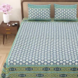 Myntra Elegant Homes Blue & White Floral Cotton 180TC Double King Bedsheet Set-2.75mx2.25m-picture-29