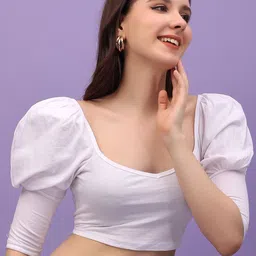 SCORPIUS Sweetheart Neck Puff Sleeve Cotton Fitted Crop Top-picture-27