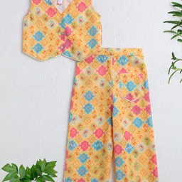 The Magic Wand Girls Ethnic Motifs Printed Sleeveless V-Neck Pure Cotton Top With Trouser-image-48