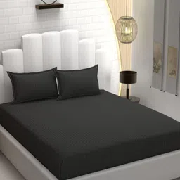 AaHo Decor Black & Grey Striped 300 TC King Bedsheet with 2 Pillow Covers image 1
