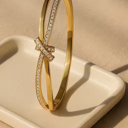 ZEVORA Luxe Crystal 18k Gold Plated Cross Bangle-picture-50
