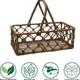shree enterprises Handmade Wicker Storage Basket with Handle | Natural Cane Craft Organizer Basket Jute Fruit & Vegetable Basket image 4