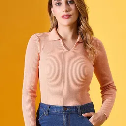98 Degree North Women Ribbed Shirt Collar Pullover-picture-27
