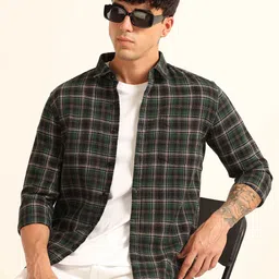 Bushirt Men Classic Fit Tartan Checked Spread Collar Cotton Casual Shirt-image-49