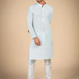 Dulha Ghar Geometric Embroidered Thread Work Jacquard Raw Silk Straight Kurta & Churidar-picture-12