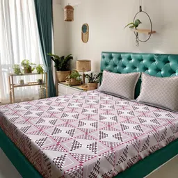 KLOTTHE Pink & Brown Geometric Printed Cotton 400 TC King Bedsheet Sets 2.5 m x 2.25 m-image-66