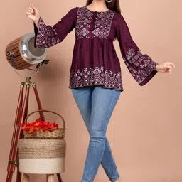 SHALIG Embroidered Bell Sleeve Ethnic Top image 2