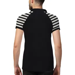 Blisstone Men Striped Polo Collar Monochrome T-shirt image 2