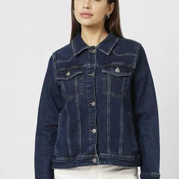 Van Heusen Woman Spread Collar Solid Cotton Casual Denim Jacket-picture-19