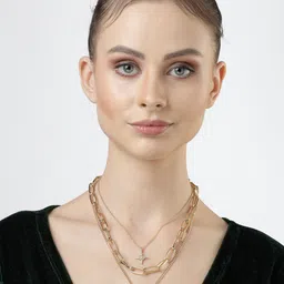 Scintillare By Sukkhi Gold-Plated Layered Lock Pendant Necklace image 2