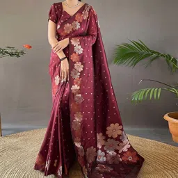 CaniBani Floral Zari Silk Blend Banarasi Saree-picture-16