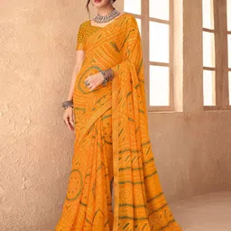 KALINI Bandhani Printed Zari Banarasi Border Saree image 1