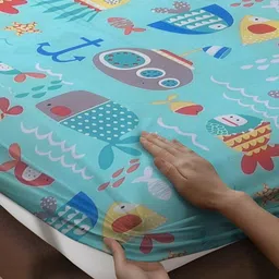 WEAVE AND DECOR Turquoise Blue Cartoon Characters 300 TC Single Bedsheet with 1 Pillow Covers image 2