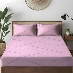 WEAVE AND DECOR Pink & White Geometric 300 TC Bedsheet with 2 Pillow Covers-picture-14