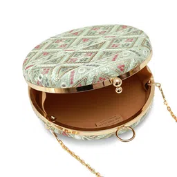 THE TAN CLAN Ariba Embroidered Round Box Clutch image 4