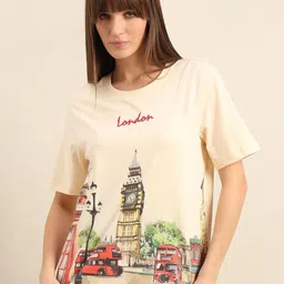 Vero Moda Women People and Places Printed Round Neck Pure Cotton T-shirt-image-42