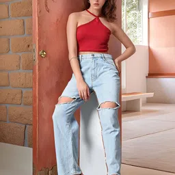 DressBerry Women Ribbed Halter Neck Fitted Crop Top-image-58