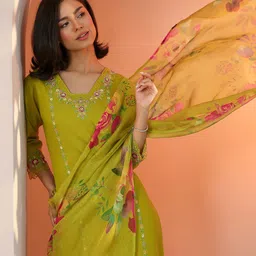 Libas Women Woven Design Embroidered Kurta with Trousers & Dupatta-picture-15