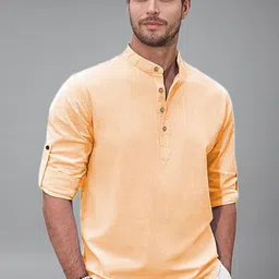 Navkanj Mandarin Collar Roll-Up Sleeves Cotton Straight Short Kurta-picture-18