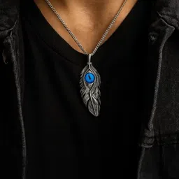 kazare Rhodium-Plated Feather Shaped Pendants with Chains-picture-35