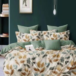 Myntra Elegant Homes Cream-Coloured & Green 350 TC King Bedsheet with 2 Pillow Covers-picture-13