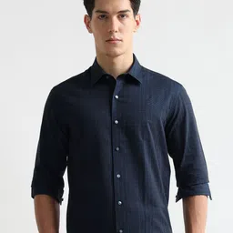 Arrow New York Men Slim Fit Grid Tattersall Checked Spread Collar Cotton Formal Shirt-picture-36