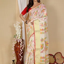 PuJoy Woven Design Zari Taant Saree-image-34