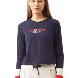 AMSWAN Women Typography Printed Round Neck Cotton T-shirt-image-2