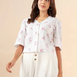AKKRITI BY PANTALOONS Floral Print Flared Sleeve Cotton Top-picture-13