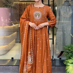 KALINI Women Ethnic Motifs Embroidered Panelled Thread Work Pure Cotton Kurta with Trousers & With Dupatta-picture-15