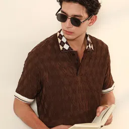 Campus Sutra Men Self Design Polo Collar Cotton T-shirt-picture-14