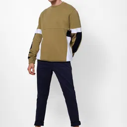 Celio Men Olive Green & White Colourblocked Sweatshirt image 5