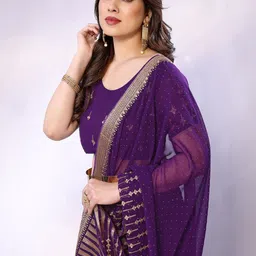 FABMORA Polka Dot Embroidered Pure Georgette Saree image 2