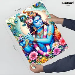 blinkart Blue & Green Lord Krishna Printed Religious Wall Art-image-54