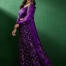 Sangria Sleeveless Crop Top With Printed Skirt & Embroidered Shrug Co-Ords image 5