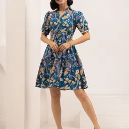 AASK Floral Print Crepe Fit & Flare Dress-picture-35