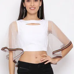 SZN Flared Sleeve Crepe Crop Top-picture-17
