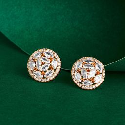TEEJH Rose Gold-Plated Cubic Zirconia-Studded Contemporary Drop Earrings-picture-1