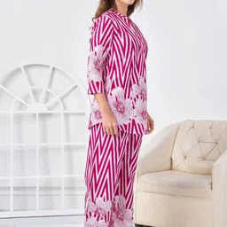 Kaftanize Striped Mandarin Collar Tunic With Trousers Co-Ords image 4