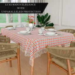 Myntra Elegant Homes Red Barik Check Waterproof 6-Seater 1.52m x 2.3m PVC Table Cover image 4