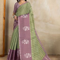 HERE&NOW Purple Printed Art Silk Block Print Sarees-picture-18