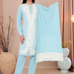 The Zigar Studio Women Regular Pure Wool Kurta with Trousers & With Dupatta-picture-27