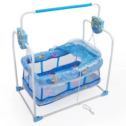 BABY BLESSING Kids Blue Soft Mattress & Mosquito Net Cradle image 2