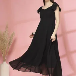 R.Code by The Roadster Life Co. Flutter Sleeve Georgette Fit & Flare Midi Dress-picture-22