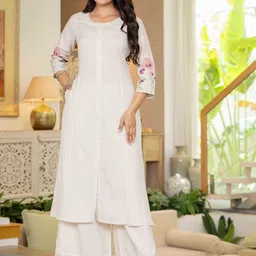 Pistaa Women Embroidered Regular Pure Cotton Kurta with Palazzos image 2