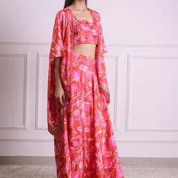 House of Kaftan Printed Square Neck Puffed Sleeves Semi-Stitched Lehenga Choli image 3